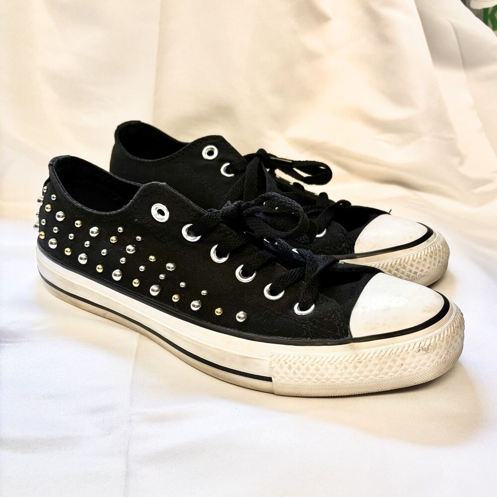 RARE Converse All Star Black Sneakers Silver Studded Low Top Shoes Women's 9